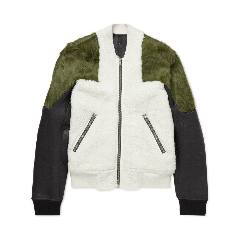 Rick Owens Panelled Shearling Leather Calf Hair Bomber Jacket - White size IT 48